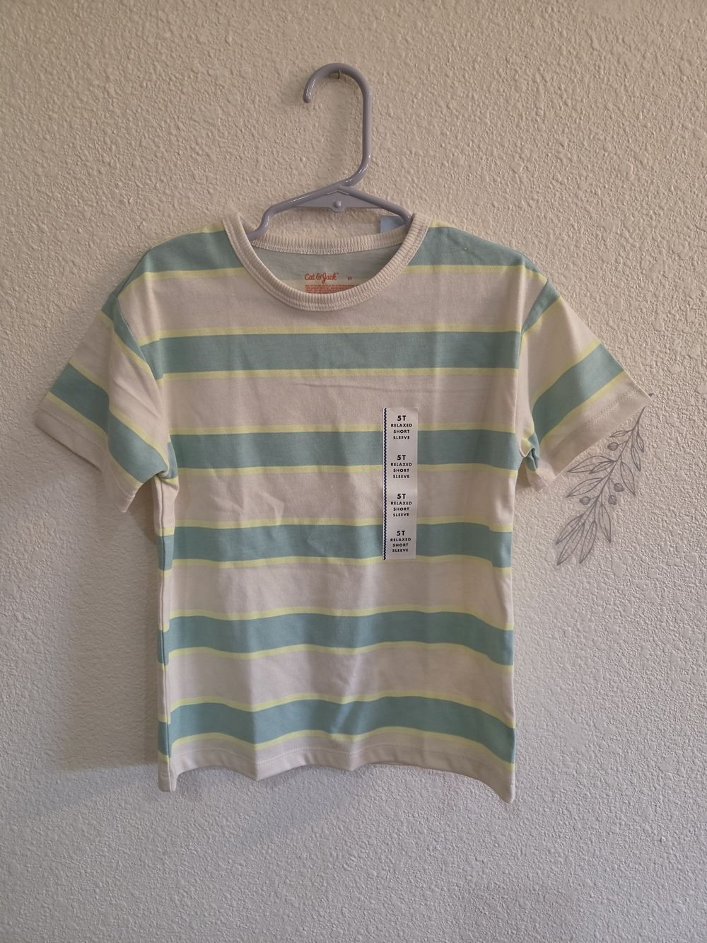 Cat & Jack Kids' Cream, Light Green & Yellow Striped Tee 5T